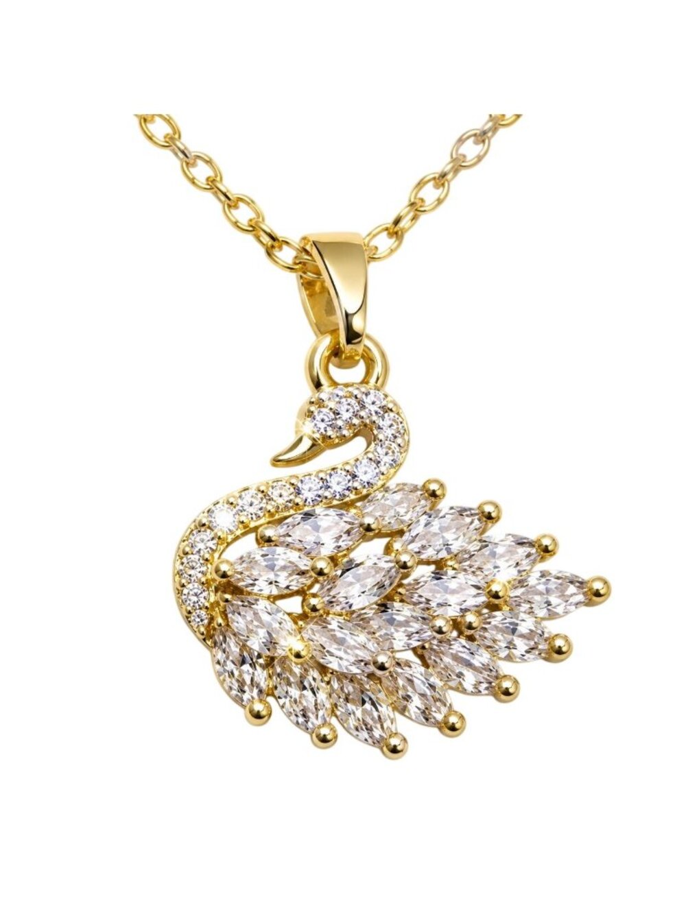 Vintage Swan Necklace Made with Swarovski Crystal 16 - 18" Gold Overlay Chain